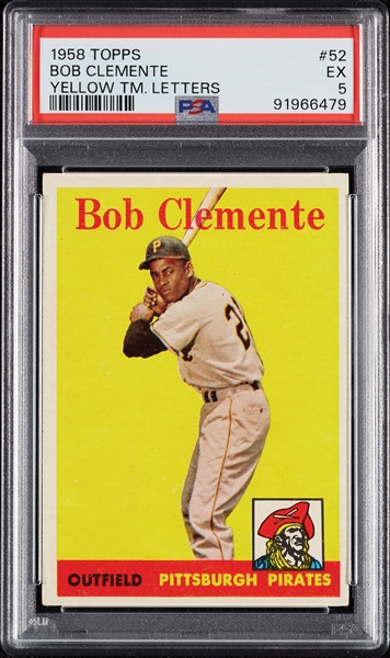 1958 Topps Roberto Clemente Yellow Team Letters No. 52 PSA 5