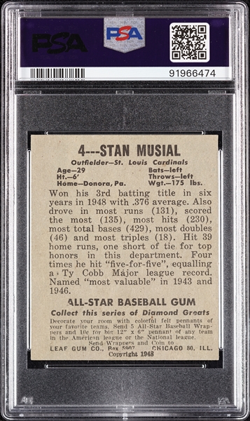 1948 Leaf Stan Musial RC No. 4 PSA 6