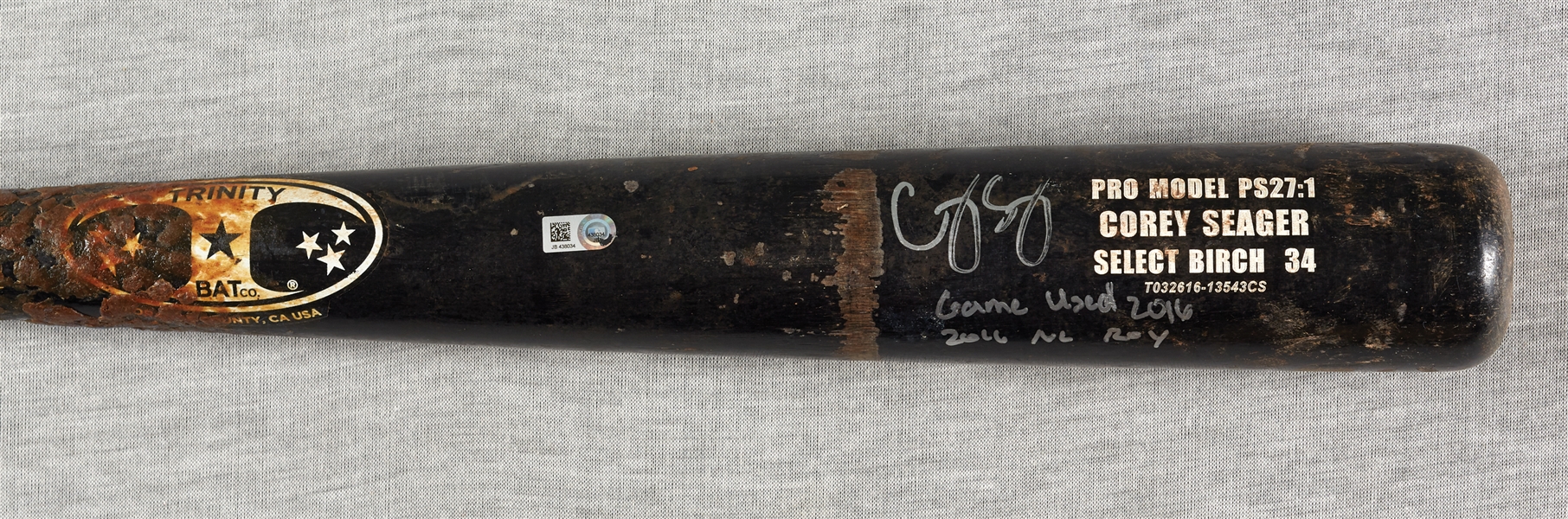 Corey Seager 2016 Game-Used & Signed Rookie Trinity Bat Game Used 2016, 2016 NL ROY (MLB) (Fanatics)