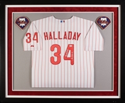 Roy Halladay Signed Phillies Framed Home Jersey Inscribed "PG 5-29-10" (JSA)