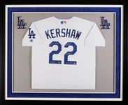 Clayton Kershaw Signed Dodgers Framed Home Jersey with Multiple Inscriptions (MLB) (Fanatics)