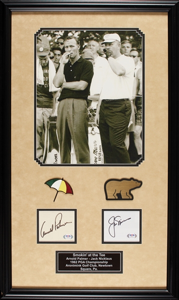 Jack Nicklaus & Arnold Palmer Cut Signature with Smokin' at the Tee Image in Frame (PSA/DNA)