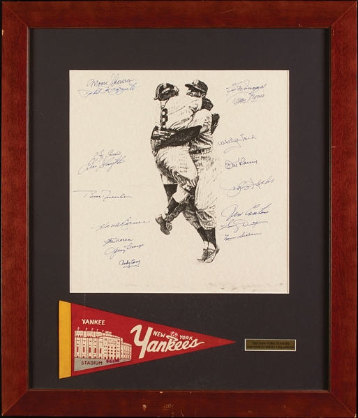 1956 New York Yankees World Champs Multi-Signed Framed Lithograph (PSA/DNA)