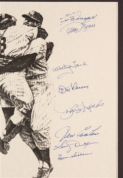 1956 New York Yankees World Champs Multi-Signed Framed Lithograph (PSA/DNA)