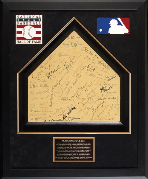 HOFers Multi-Signed Home Plate with Mantle, DiMaggio, Williams, Koufax, Aaron, Mays & More (JSA)