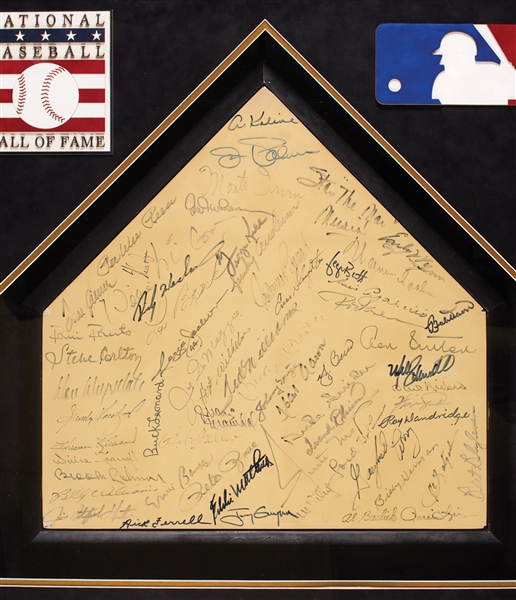 HOFers Multi-Signed Home Plate with Mantle, DiMaggio, Williams, Koufax, Aaron, Mays & More (JSA)