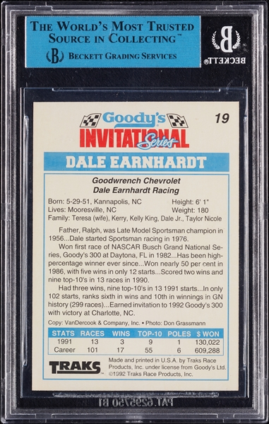 Dale Earnhardt Sr. Signed 1992 Traks Goody's No. 19 (JSA)