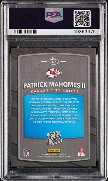 2017 Panini Donruss Patrick Mahomes RC No. 327 PSA 9