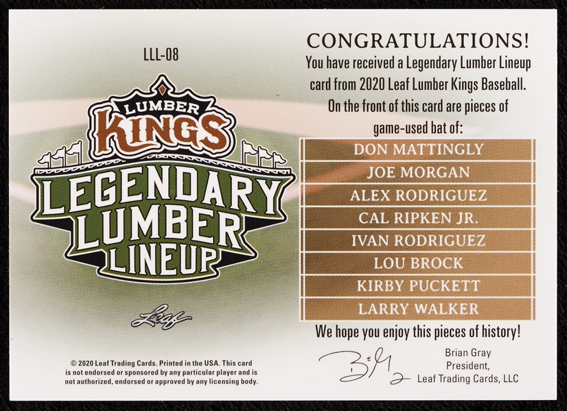 2020 Leaf Lumber Kings Legendary Lumber Lineup Relics (12/12) 