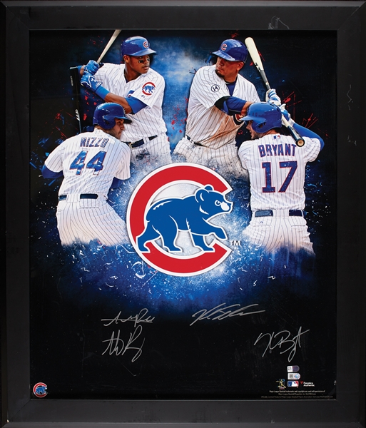 Bryant, Schwarber, Rizzo & Russell Signed 20x24 Framed Photo (MLB) (Fanatics)