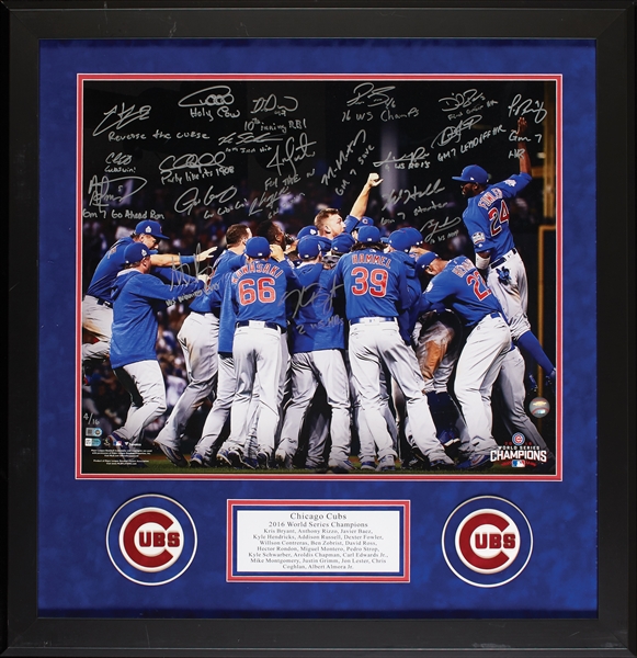 2016 Chicago Cubs World Champs Team-Signed 20x24 Celebration Photo in Frame (4/16) (MLB) (Fanatics)