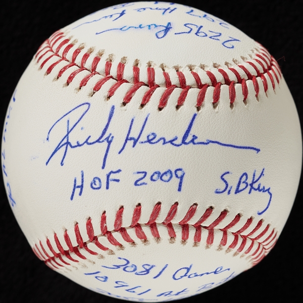 Rickey Henderson Single-Signed OML STAT Baseball with Multiple Inscriptions (4/6) (MLB) (Fanatics)