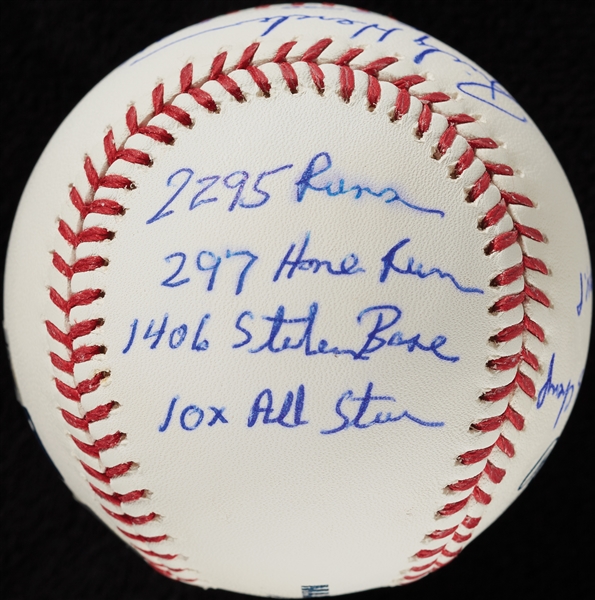 Rickey Henderson Single-Signed OML STAT Baseball with Multiple Inscriptions (4/6) (MLB) (Fanatics)