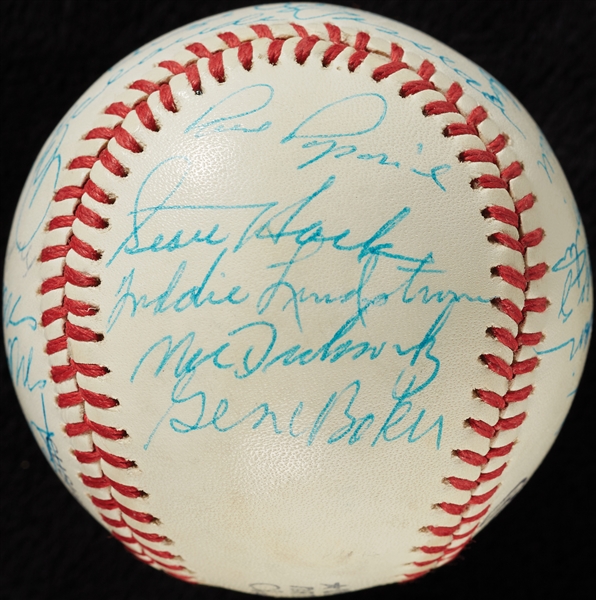 Chicago Cubs Greats Multi-Signed ONL Baseball with Lindstrom, Banks, Herman (BAS)