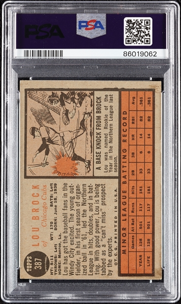 1962 Topps Lou Brock RC No. 387 PSA 5