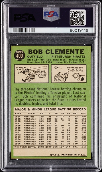 1967 Topps Roberto Clemente No. 400 PSA 6