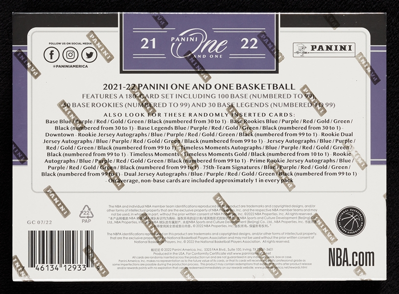 2021-22 Panini One and One Basketball Box