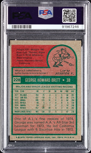 1975 Topps George Brett RC No. 228 PSA 7