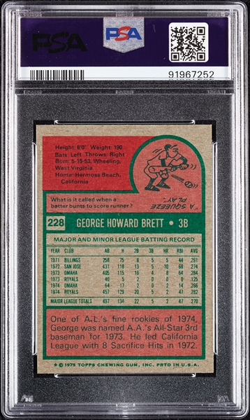 1975 Topps Mini George Brett RC No. 228 PSA 8