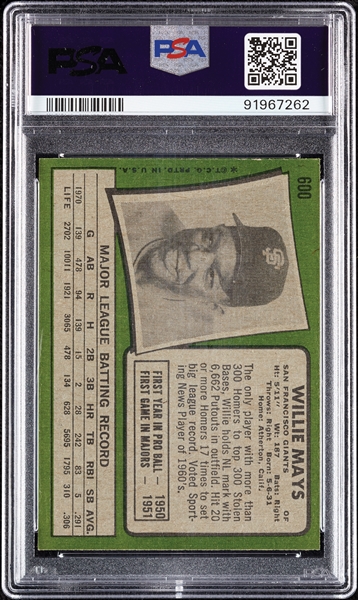 1971 Topps Willie Mays No. 600 PSA 7