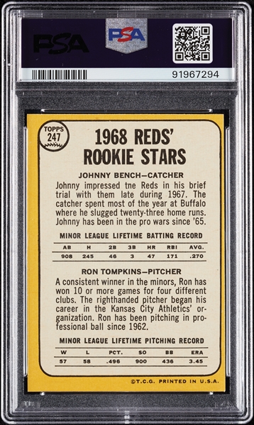 1968 Topps Johnny Bench RC No. 247 PSA 7