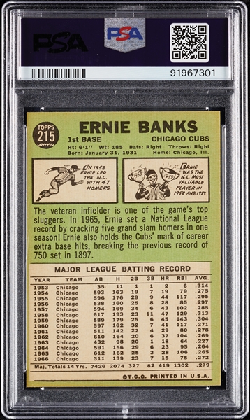 1967 Topps Ernie Banks No. 215 PSA 8