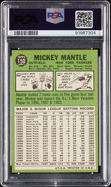 1967 Topps Mickey Mantle No. 150 PSA 7