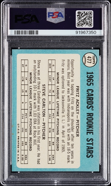 1965 Topps Steve Carlton RC No. 477 PSA 5