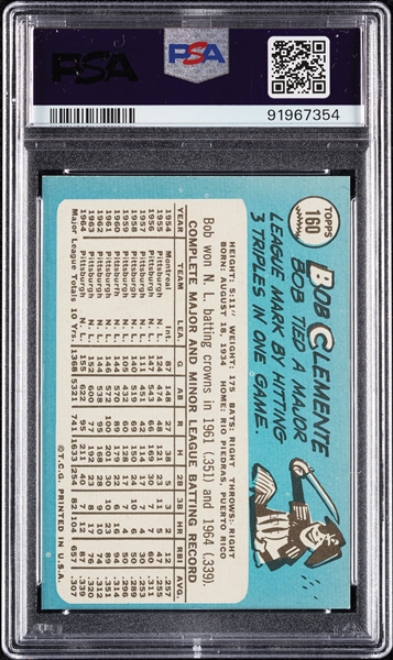 1965 Topps Roberto Clemente No. 160 PSA 7