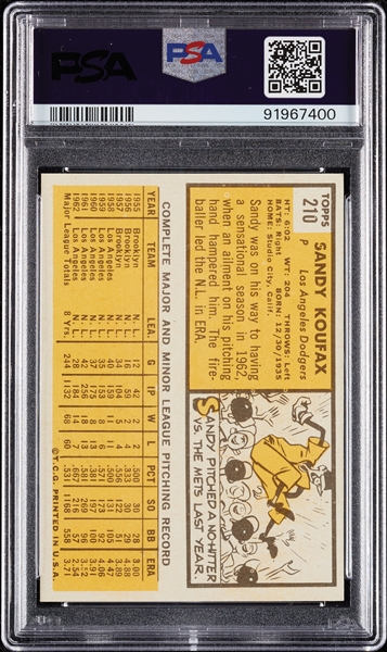 1963 Topps Sandy Koufax No. 210 PSA 7