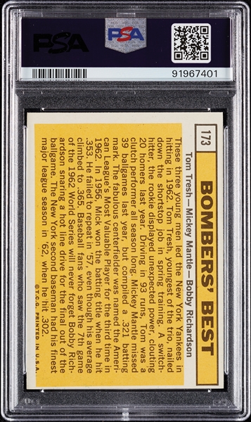 1963 Topps Bombers' Best Mantle/Richardson/Tresh No. 173 PSA 7