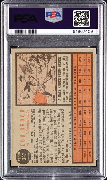 1962 Topps Lou Brock RC No. 387 PSA 5