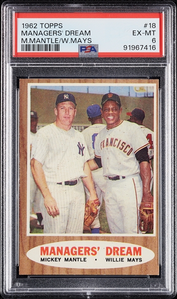 1962 Topps Managers Dream Mickey Mantle & Willie Mays No. 18 PSA 6