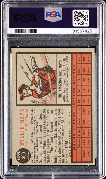 1962 Topps Willie Mays No. 300 PSA 5