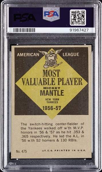 1961 Topps MIckey Mantle MVP No. 475 PSA 5