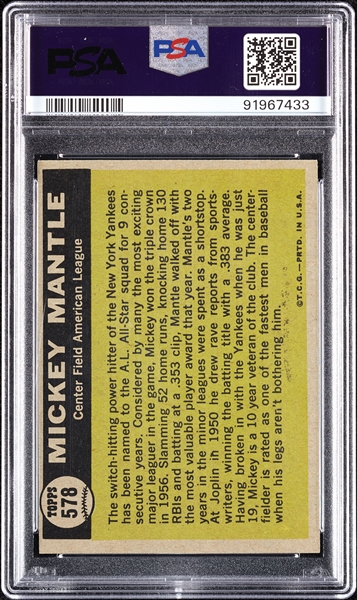 1961 Topps Mickey Mantle All-Star No. 578 PSA 7