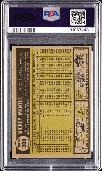 1961 Topps Mickey Mantle No. 300 PSA 4