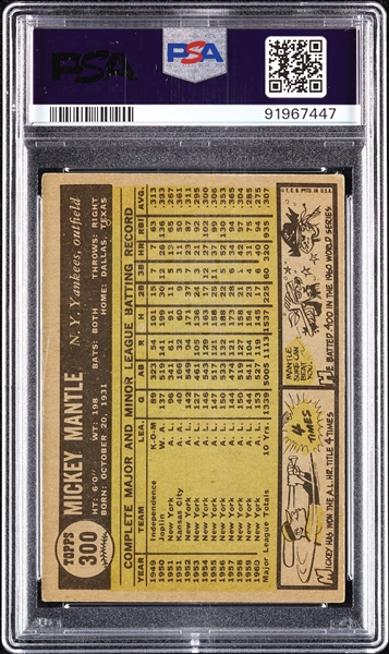 1961 Topps Mickey Mantle No. 300 PSA 3.5