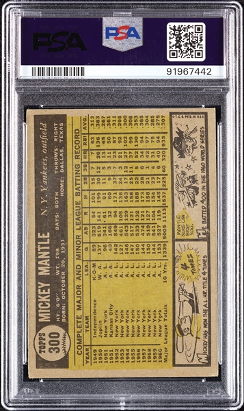 1961 Topps Mickey Mantle No. 300 PSA 3