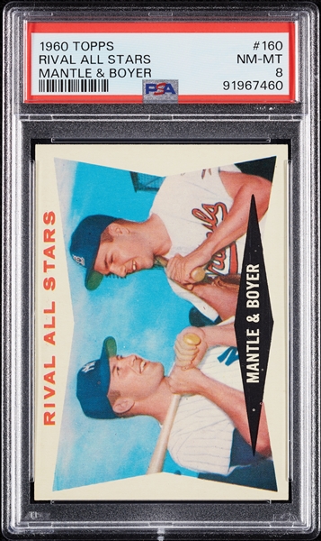 1960 Topps Rival All-Stars Mickey Mantle & Ken Boyer No. 160 PSA 8