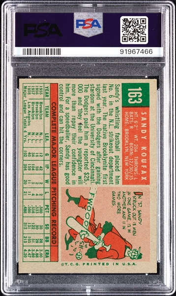 1959 Topps Sandy Koufax No. 163 PSA 5