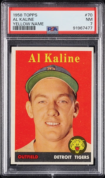 1958 Topps Al Kaline Yellow Name No. 70 PSA 7