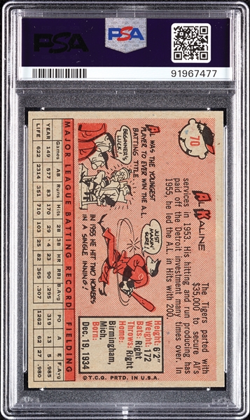 1958 Topps Al Kaline Yellow Name No. 70 PSA 7