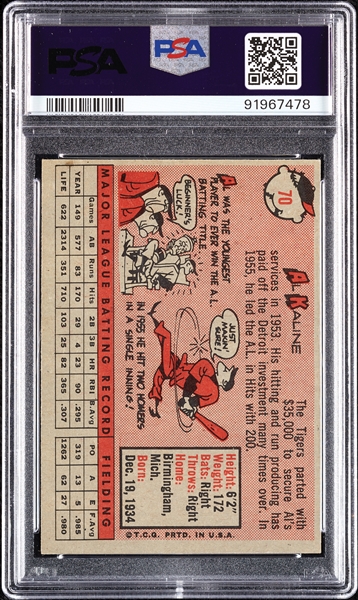 1958 Topps Al Kaline White Name No. 70 PSA 7