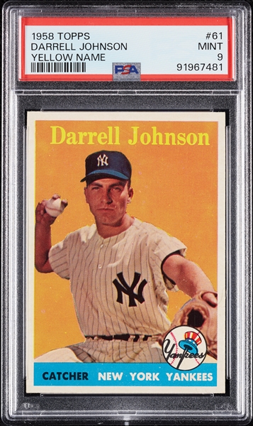 1958 Topps Darrell Johnson Yellow Name No. 61 PSA 9