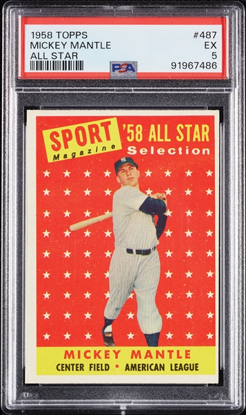 1958 Topps Mickey Mantle All-Star No. 487 PSA 5