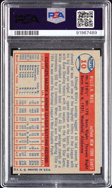 1957 Topps Willie Mays No. 10 PSA 5