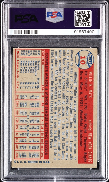 1957 Topps Willie Mays No. 10 PSA 3