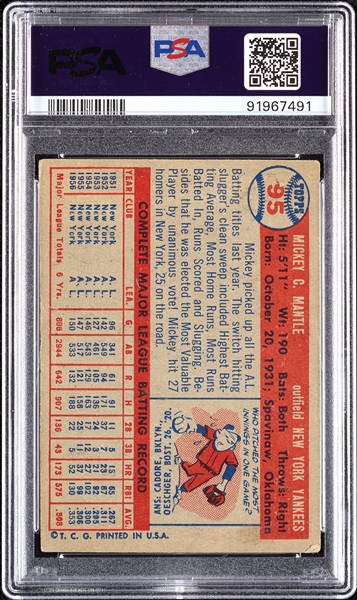 1957 Topps Mickey Mantle No. 95 PSA 2