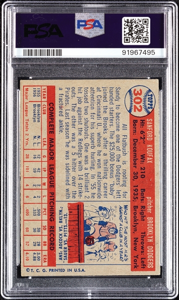 1957 Topps Sandy Koufax No. 302 PSA 4